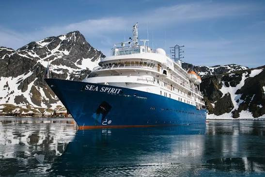 M/V Sea Spirit, Poseidon Expeditions' 114-passenger expedition ship, in a polar fjord